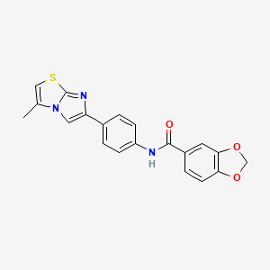 molecular formula C20H15N3O3S B2499727 N-(4-{3-methylimidazo[2,1-b][1,3]thiazol-6-yl}phenyl)-2H-1,3-benzodioxole-5-carboxamide CAS No. 893989-45-2