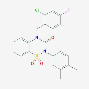 molecular formula C22H18ClFN2O3S B2499743 4-(2-chloro-4-fluorobenzyl)-2-(3,4-dimethylphenyl)-2H-benzo[e][1,2,4]thiadiazin-3(4H)-one 1,1-dioxide CAS No. 893789-31-6