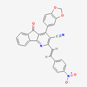 molecular formula C28H15N3O5 B2499747 4-(1,3-benzodioxol-5-yl)-2-(4-nitrostyryl)-5-oxo-5H-indeno[1,2-b]pyridine-3-carbonitrile CAS No. 866142-86-1