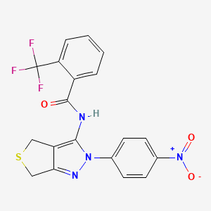 molecular formula C19H13F3N4O3S B2499831 N-[2-(4-nitrophenyl)-2H,4H,6H-thieno[3,4-c]pyrazol-3-yl]-2-(trifluoromethyl)benzamide CAS No. 396721-08-7