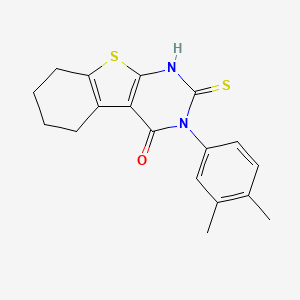 molecular formula C18H18N2OS2 B2499922 4-(3,4-Dimethylphenyl)-5-sulfanyl-8-thia-4,6-diazatricyclo[7.4.0.0,2,7]trideca-1(9),2(7),5-trien-3-one CAS No. 592537-72-9