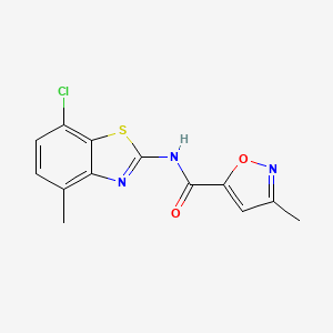 molecular formula C13H10ClN3O2S B2499974 N-(7-chloro-4-methylbenzo[d]thiazol-2-yl)-3-methylisoxazole-5-carboxamide CAS No. 946286-99-3