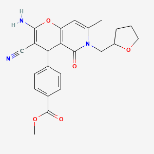 molecular formula C23H23N3O5 B2499978 methyl 4-{2-amino-3-cyano-7-methyl-5-oxo-6-[(oxolan-2-yl)methyl]-4H,5H,6H-pyrano[3,2-c]pyridin-4-yl}benzoate CAS No. 758700-62-8