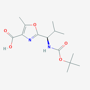 molecular formula C14H22N2O5 B2499994 2-{(1R)-1-[(tert-butoxycarbonyl)amino]-2-methylpropyl}-5-methyl-1,3-oxazole-4-carboxylic acid CAS No. 1418113-55-9