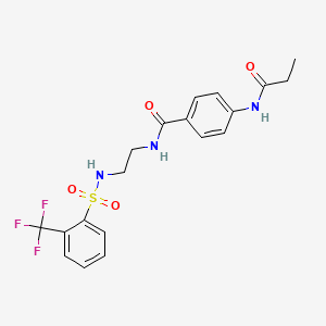 molecular formula C19H20F3N3O4S B2500014 4-propanamido-N-{2-[2-(trifluoromethyl)benzenesulfonamido]ethyl}benzamide CAS No. 1091479-55-8