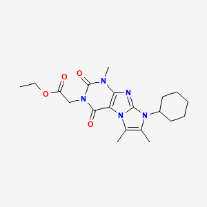 molecular formula C20H27N5O4 B2500124 Ethyl 2-(6-cyclohexyl-4,7,8-trimethyl-1,3-dioxopurino[7,8-a]imidazol-2-yl)acetate CAS No. 887460-62-0