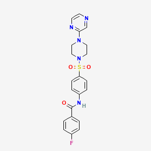 molecular formula C21H20FN5O3S B2500158 4-fluoro-N-(4-((4-(pyrazin-2-yl)piperazin-1-yl)sulfonyl)phenyl)benzamide CAS No. 1021094-09-6