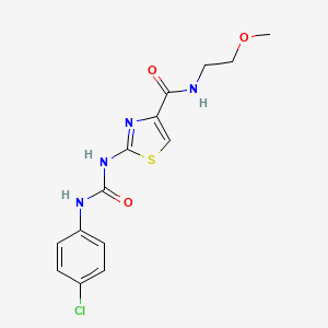 molecular formula C14H15ClN4O3S B2500197 2-(3-(4-chlorophenyl)ureido)-N-(2-methoxyethyl)thiazole-4-carboxamide CAS No. 941988-84-7