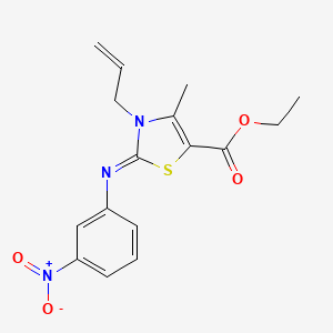molecular formula C16H17N3O4S B2500241 ethyl (2E)-4-methyl-2-[(3-nitrophenyl)imino]-3-(prop-2-en-1-yl)-2,3-dihydro-1,3-thiazole-5-carboxylate CAS No. 328106-52-1