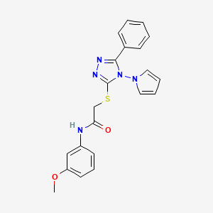 molecular formula C21H19N5O2S B2500252 N-(3-methoxyphenyl)-2-{[5-phenyl-4-(1H-pyrrol-1-yl)-4H-1,2,4-triazol-3-yl]sulfanyl}acetamide CAS No. 896296-16-5
