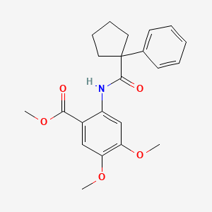 molecular formula C22H25NO5 B2500257 Methyl 4,5-dimethoxy-2-((phenylcyclopentyl)carbonylamino)benzoate CAS No. 1024186-29-5