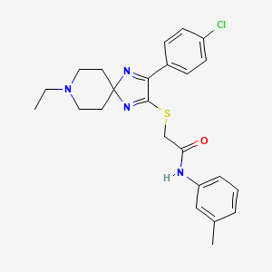 molecular formula C24H27ClN4OS B2500298 2-{[3-(4-CHLOROPHENYL)-8-ETHYL-1,4,8-TRIAZASPIRO[4.5]DECA-1,3-DIEN-2-YL]SULFANYL}-N-(3-METHYLPHENYL)ACETAMIDE CAS No. 1185144-42-6