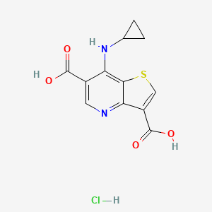 molecular formula C12H11ClN2O4S B2500354 7-(Cyclopropylamino)thieno[3,2-b]pyridine-3,6-dicarboxylic acid hydrochloride CAS No. 2177258-28-3