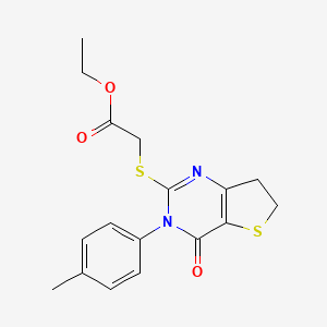 molecular formula C17H18N2O3S2 B2500360 Ethyl 2-((4-oxo-3-(p-tolyl)-3,4,6,7-tetrahydrothieno[3,2-d]pyrimidin-2-yl)thio)acetate CAS No. 686771-82-4