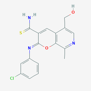 (2Z)-2-[(3-chlorophenyl)imino]-5-(hydroxymethyl)-8-methyl-2H-pyrano[2,3-c]pyridine-3-carbothioamide