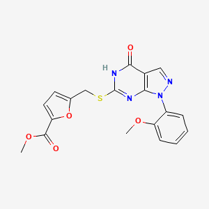 molecular formula C19H16N4O5S B2500389 methyl 5-(((1-(2-methoxyphenyl)-4-oxo-4,5-dihydro-1H-pyrazolo[3,4-d]pyrimidin-6-yl)thio)methyl)furan-2-carboxylate CAS No. 921475-72-1