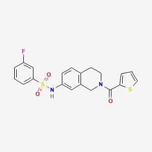 molecular formula C20H17FN2O3S2 B2500397 3-fluoro-N-(2-(thiophene-2-carbonyl)-1,2,3,4-tetrahydroisoquinolin-7-yl)benzenesulfonamide CAS No. 955726-19-9