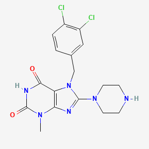 molecular formula C17H18Cl2N6O2 B2500414 7-(3,4-dichlorobenzyl)-3-methyl-8-(piperazin-1-yl)-1H-purine-2,6(3H,7H)-dione CAS No. 898420-10-5