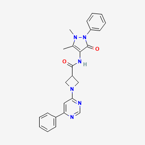 molecular formula C25H24N6O2 B2500420 N-(1,5-dimethyl-3-oxo-2-phenyl-2,3-dihydro-1H-pyrazol-4-yl)-1-(6-phenylpyrimidin-4-yl)azetidine-3-carboxamide CAS No. 2034476-04-3