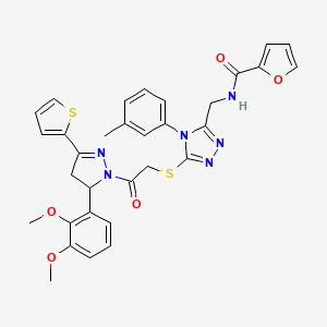 molecular formula C32H30N6O5S2 B2500428 N-{[5-({2-[5-(2,3-dimethoxyphenyl)-3-(thiophen-2-yl)-4,5-dihydro-1H-pyrazol-1-yl]-2-oxoethyl}sulfanyl)-4-(3-methylphenyl)-4H-1,2,4-triazol-3-yl]methyl}furan-2-carboxamide CAS No. 362507-16-2