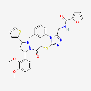 N-[[5-[2-[3-(2,3-dimethoxyphenyl)-5-thiophen-2-yl-3,4-dihydropyrazol-2-yl]-2-oxoethyl]sulfanyl-4-(3-methylphenyl)-1,2,4-triazol-3-yl]methyl]furan-2-carboxamide