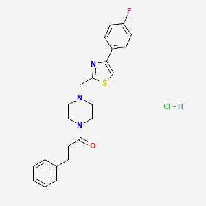 molecular formula C23H25ClFN3OS B2500498 1-(4-((4-(4-Fluorophenyl)thiazol-2-yl)methyl)piperazin-1-yl)-3-phenylpropan-1-one hydrochloride CAS No. 1215468-29-3