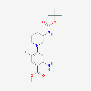 molecular formula C18H26FN3O4 B2500594 Methyl (S)-2-Amino-4-[3-(Boc-amino)-1-piperidyl]-5-fluorobenzoate CAS No. 2197029-53-9