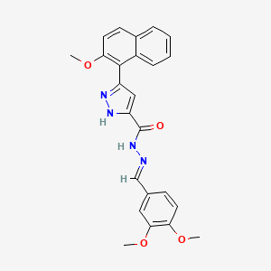 molecular formula C24H22N4O4 B2500659 (E)-N'-(3,4-dimethoxybenzylidene)-3-(2-methoxynaphthalen-1-yl)-1H-pyrazole-5-carbohydrazide CAS No. 1285535-84-3