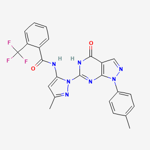 molecular formula C24H18F3N7O2 B2500696 N-(3-methyl-1-(4-oxo-1-(p-tolyl)-4,5-dihydro-1H-pyrazolo[3,4-d]pyrimidin-6-yl)-1H-pyrazol-5-yl)-2-(trifluoromethyl)benzamide CAS No. 1171696-45-9