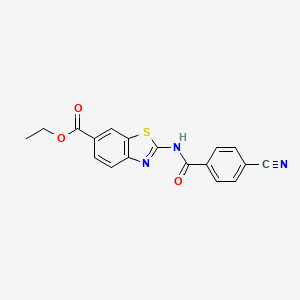 molecular formula C18H13N3O3S B2500712 Ethyl 2-(4-cyanobenzamido)benzo[d]thiazole-6-carboxylate CAS No. 888409-32-3