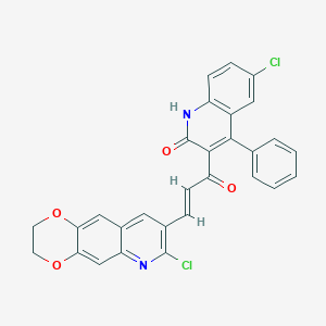 6-chloro-3-[(E)-3-(7-chloro-2,3-dihydro-[1,4]dioxino[2,3-g]quinolin-8-yl)prop-2-enoyl]-4-phenyl-1H-quinolin-2-one