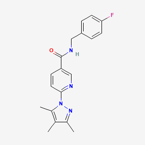 molecular formula C19H19FN4O B2500780 N-(4-fluorobenzyl)-6-(3,4,5-trimethyl-1H-pyrazol-1-yl)nicotinamide CAS No. 1251684-55-5