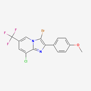 molecular formula C15H9BrClF3N2O B2500812 3-Bromo-8-chloro-2-(4-methoxyphenyl)-6-(trifluoromethyl)imidazo[1,2-a]pyridine CAS No. 866137-67-9