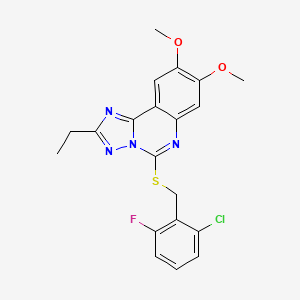 molecular formula C20H18ClFN4O2S B2500840 5-{[(2-Chloro-6-fluorophenyl)methyl]sulfanyl}-2-ethyl-8,9-dimethoxy-[1,2,4]triazolo[1,5-c]quinazoline CAS No. 1221715-37-2