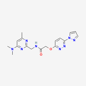 2-((6-(1H-pyrazol-1-yl)pyridazin-3-yl)oxy)-N-((4-(dimethylamino)-6-methylpyrimidin-2-yl)methyl)acetamide