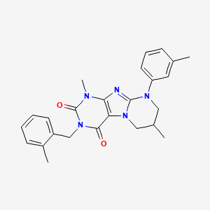 molecular formula C25H27N5O2 B2500888 1,7-dimethyl-9-(3-methylphenyl)-3-[(2-methylphenyl)methyl]-7,8-dihydro-6H-purino[7,8-a]pyrimidine-2,4-dione CAS No. 848866-53-5