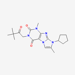 molecular formula C20H27N5O3 B2500906 6-Cyclopentyl-2-(3,3-dimethyl-2-oxobutyl)-4,7-dimethylpurino[7,8-a]imidazole-1,3-dione CAS No. 887672-00-6