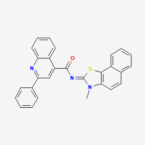 molecular formula C28H19N3OS B2500981 N-[(2E)-3-methyl-2H,3H-naphtho[2,1-d][1,3]thiazol-2-ylidene]-2-phenylquinoline-4-carboxamide CAS No. 477504-49-7