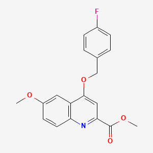 molecular formula C19H16FNO4 B2501001 Methyl 4-[(4-fluorophenyl)methoxy]-6-methoxyquinoline-2-carboxylate CAS No. 1358329-38-0