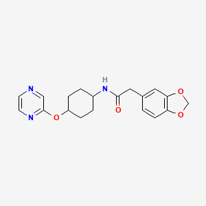 molecular formula C19H21N3O4 B2501009 2-(2H-1,3-benzodioxol-5-yl)-N-[(1r,4r)-4-(pyrazin-2-yloxy)cyclohexyl]acetamide CAS No. 2034223-71-5