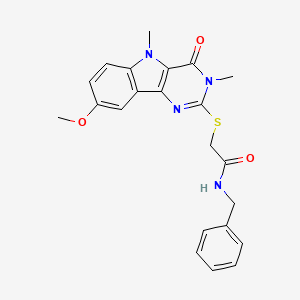 molecular formula C22H22N4O3S B2501019 N-benzyl-2-({8-methoxy-3,5-dimethyl-4-oxo-3H,4H,5H-pyrimido[5,4-b]indol-2-yl}sulfanyl)acetamide CAS No. 1112435-85-4