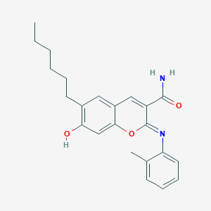 (Z)-6-hexyl-7-hydroxy-2-(o-tolylimino)-2H-chromene-3-carboxamide