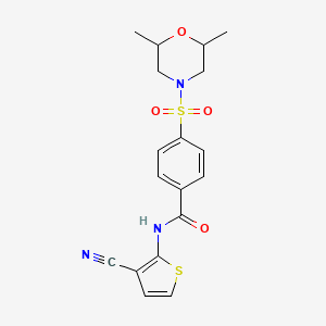molecular formula C18H19N3O4S2 B2501127 N-(3-cyanothiophen-2-yl)-4-((2,6-dimethylmorpholino)sulfonyl)benzamide CAS No. 865545-87-5