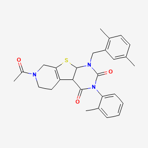 11-Acetyl-6-[(2,5-dimethylphenyl)methyl]-4-(2-methylphenyl)-8-thia-4,6,11-triazatricyclo[7.4.0.0^{2,7}]trideca-1(9),2(7)-diene-3,5-dione