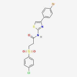 molecular formula C18H14BrClN2O3S2 B2501137 N-(4-(4-bromophenyl)thiazol-2-yl)-3-((4-chlorophenyl)sulfonyl)propanamide CAS No. 895456-71-0
