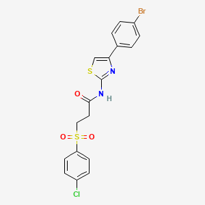 molecular formula C18H14BrClN2O3S2 B2501137 N-(4-(4-溴苯基)噻唑-2-基)-3-((4-氯苯基)磺酰)丙酰胺 CAS No. 895456-71-0