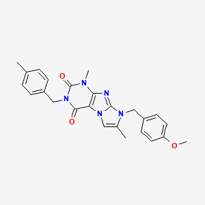 molecular formula C25H25N5O3 B2501156 8-[(4-methoxyphenyl)methyl]-1,7-dimethyl-3-[(4-methylphenyl)methyl]-1H,2H,3H,4H,8H-imidazo[1,2-g]purine-2,4-dione CAS No. 896300-95-1