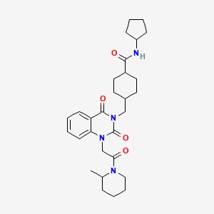 molecular formula C29H40N4O4 B2501181 N-CYCLOPENTYL-4-({1-[2-(2-METHYLPIPERIDIN-1-YL)-2-OXOETHYL]-2,4-DIOXO-1,2,3,4-TETRAHYDROQUINAZOLIN-3-YL}METHYL)CYCLOHEXANE-1-CARBOXAMIDE CAS No. 957263-05-7