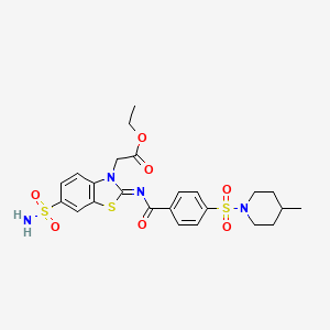 Ethyl 2-[2-[4-(4-methylpiperidin-1-yl)sulfonylbenzoyl]imino-6-sulfamoyl-1,3-benzothiazol-3-yl]acetate