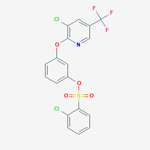 molecular formula C18H10Cl2F3NO4S B2501201 3-{[3-Chloro-5-(trifluoromethyl)-2-pyridinyl]oxy}phenyl 2-chlorobenzenesulfonate CAS No. 339026-70-9
